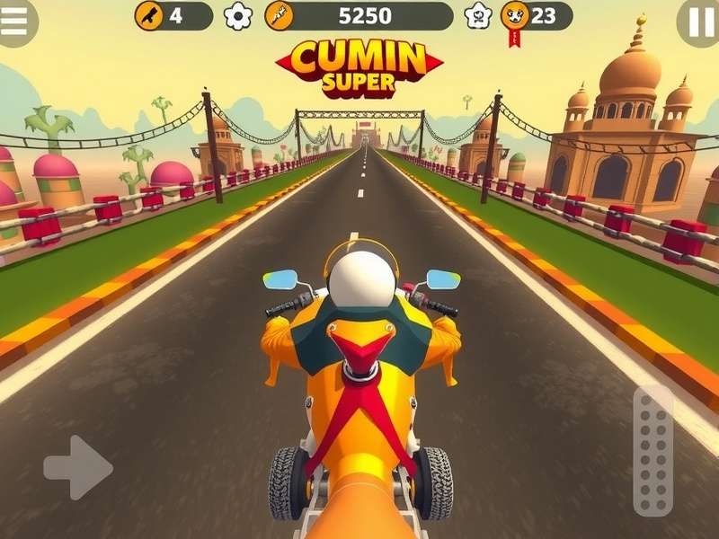 Cumin Super Speed gameplay screenshot showing Indian-inspired racetrack